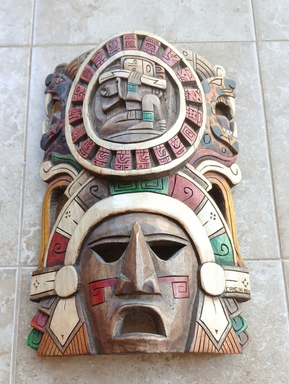 Hand Crafted Wooden Folk Art Aztec Wall Mask Made in Mexico